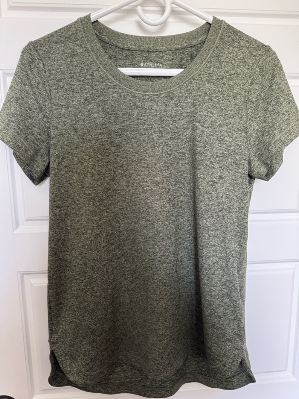 Athleta Short Sleeve Shirt, Heathered Green, Size Small